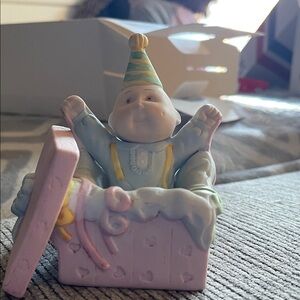 Vintage 1985 Fine Porcelain Pastel Baby Figurine with Party Hat “A Special Gift”